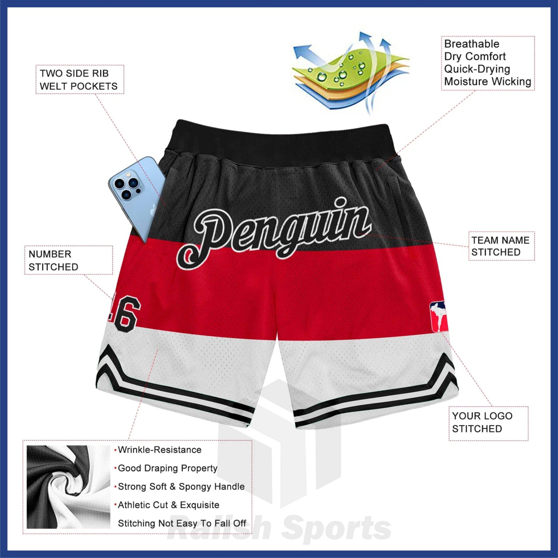 Custom Red Black-White 3D Pattern Design Multicolor Authentic Basketball Shorts - Ralish Sports