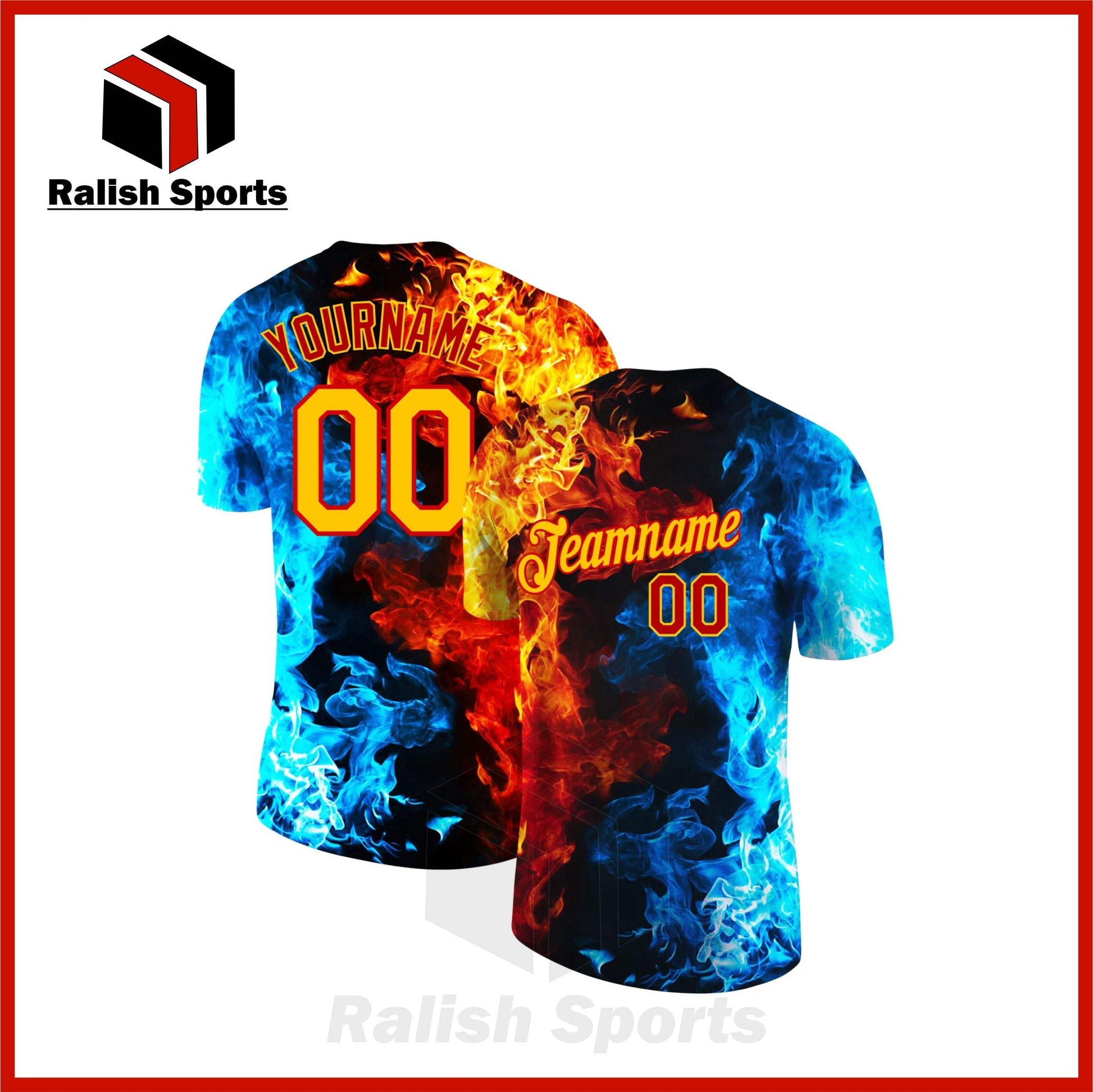 Custom Red Gold-Red 3D Pattern Design Flame Performance T-Shirt - Ralish Sports