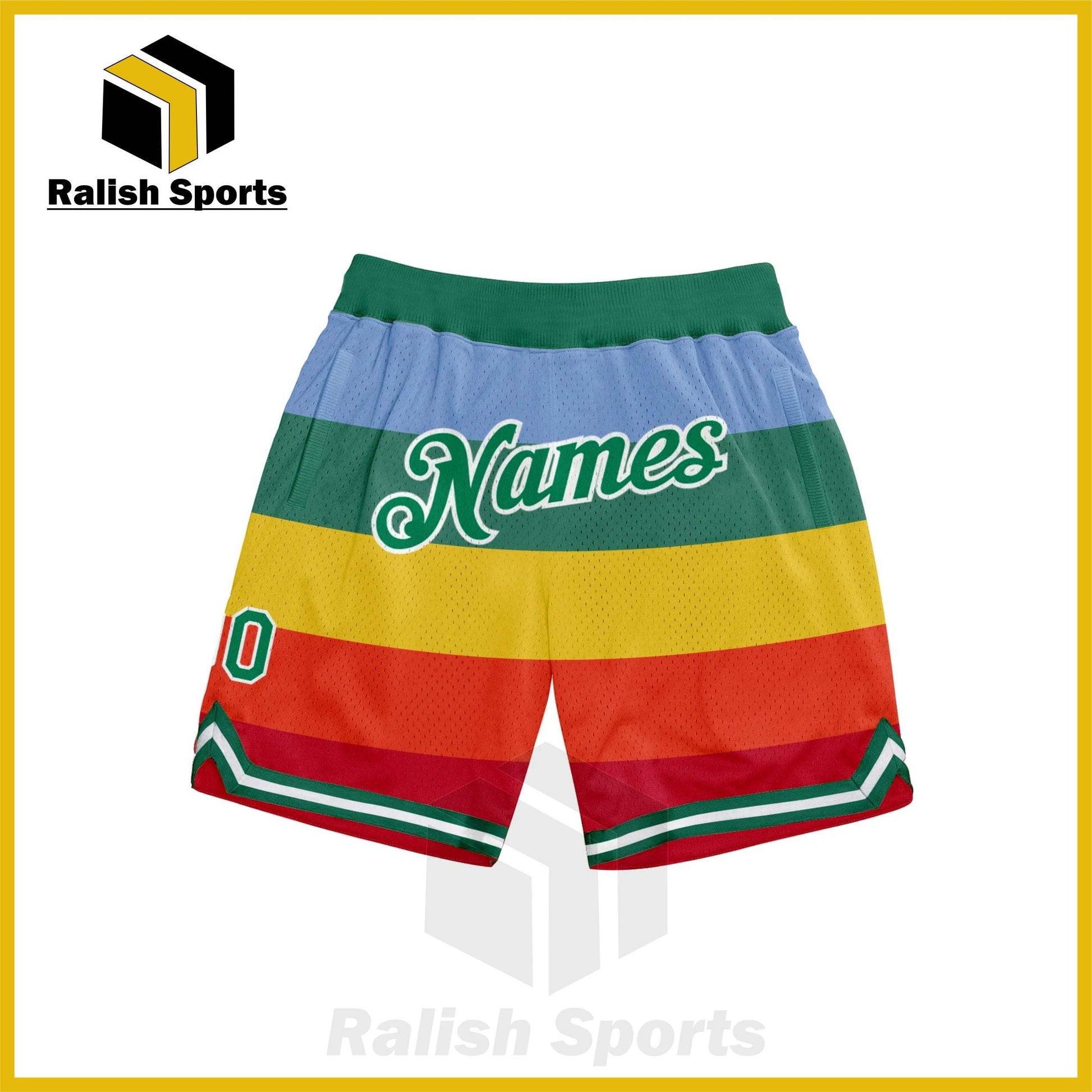 Custom Red Kelly Green-White 3D Pattern Design Rainbow Authentic Basketball Shorts - Ralish Sports