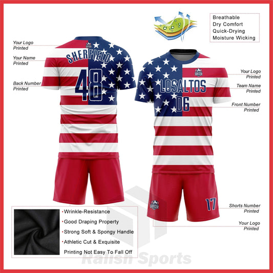 Custom Red Royal-White Sublimation American Flag Soccer Uniform Jersey - Ralish Sports