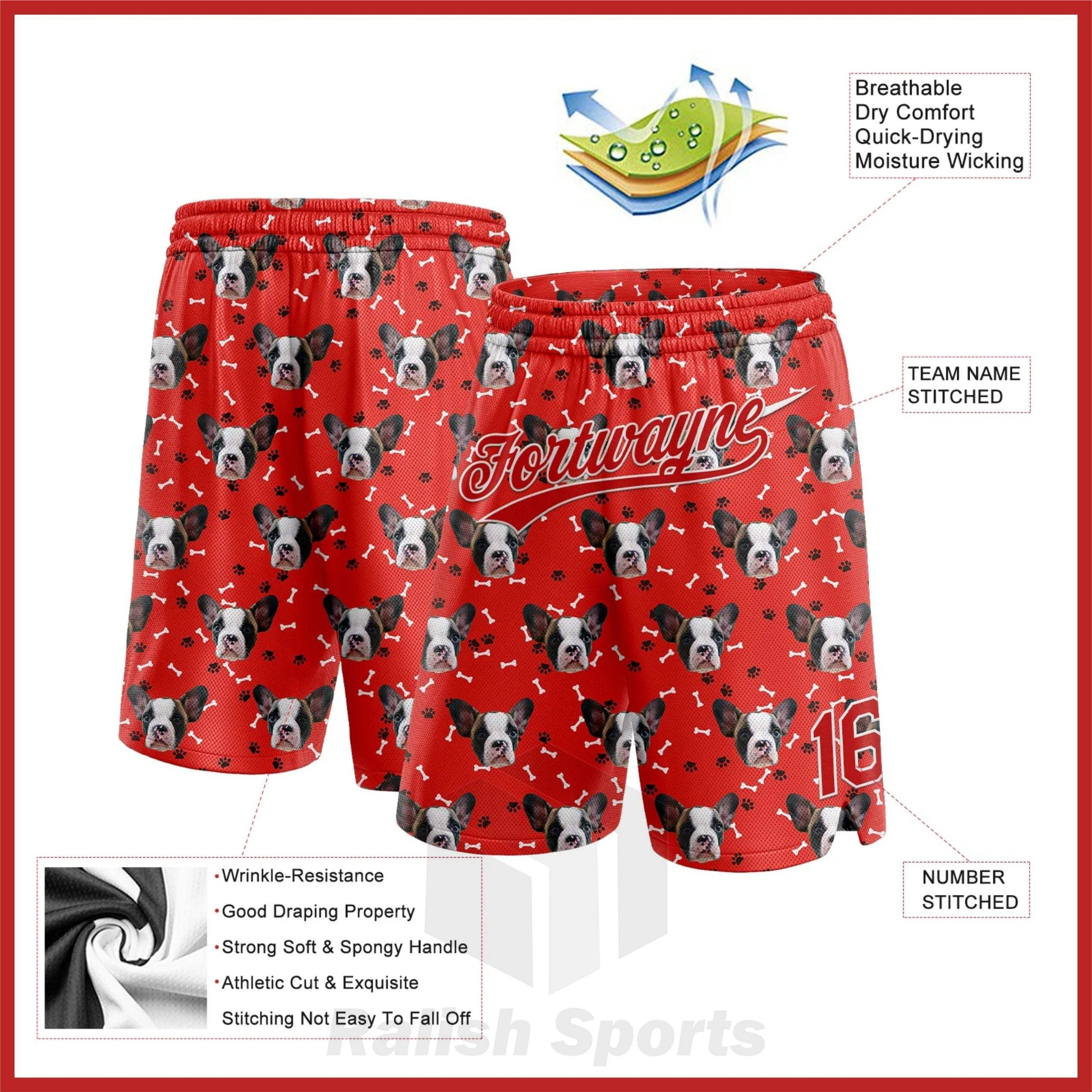 Custom Red White 3D Pattern Design Dogs Authentic Basketball Shorts - Ralish Sports