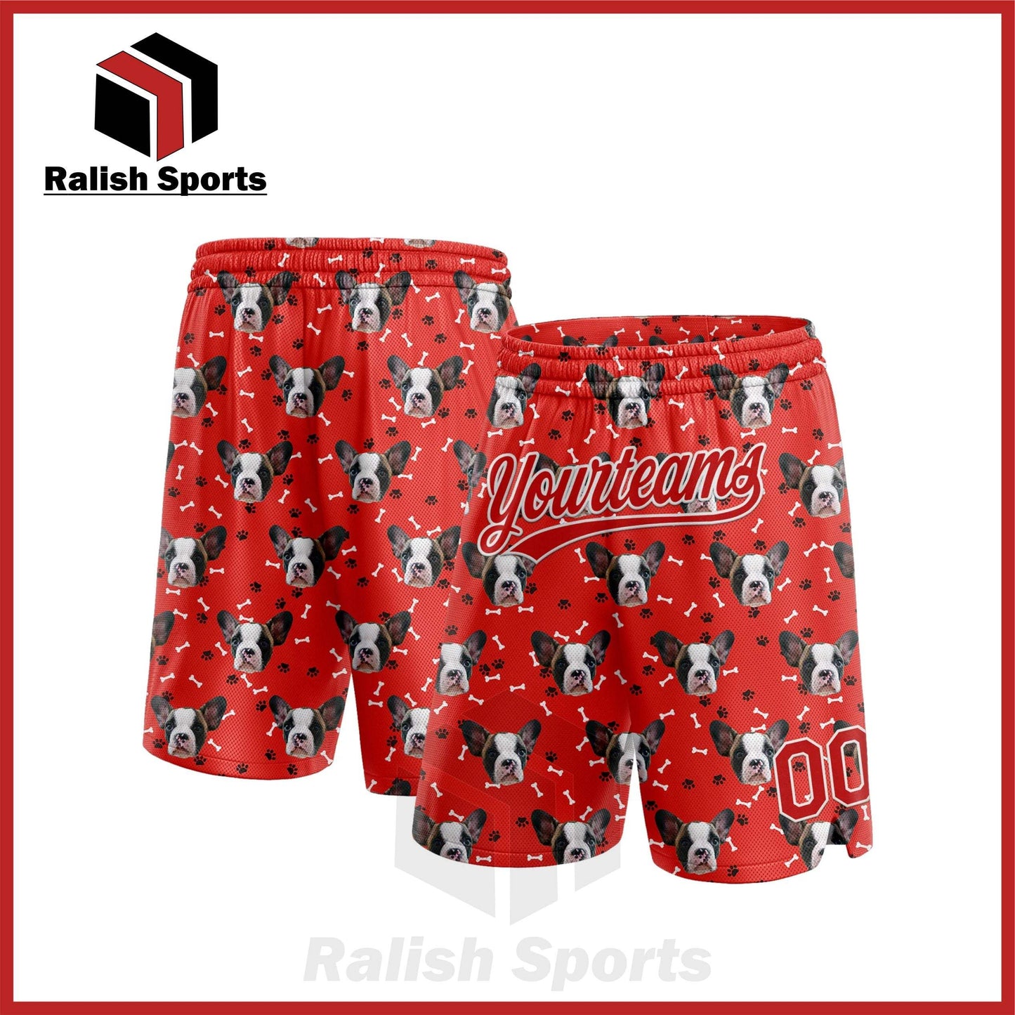 Custom Red White 3D Pattern Design Dogs Authentic Basketball Shorts - Ralish Sports