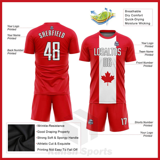 Custom Red White-Black Sublimation Canadian Flag Soccer Uniform Jersey - Ralish Sports