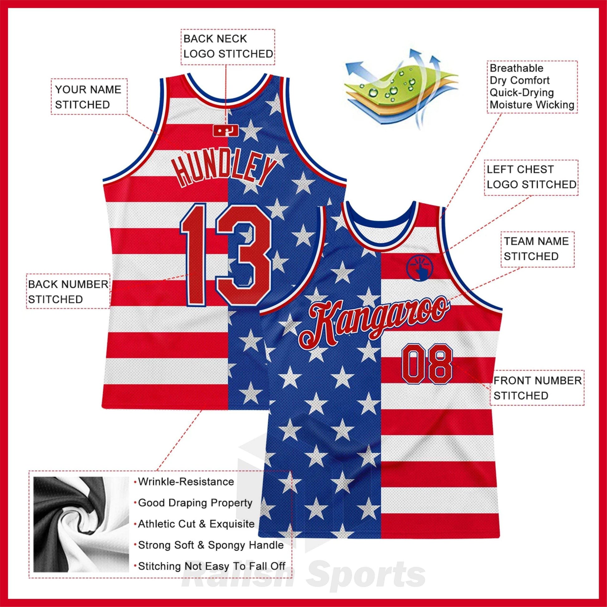 Custom Royal Red-White 3D Pattern Design American Flag Authentic Basketball Jersey - Ralish Sports