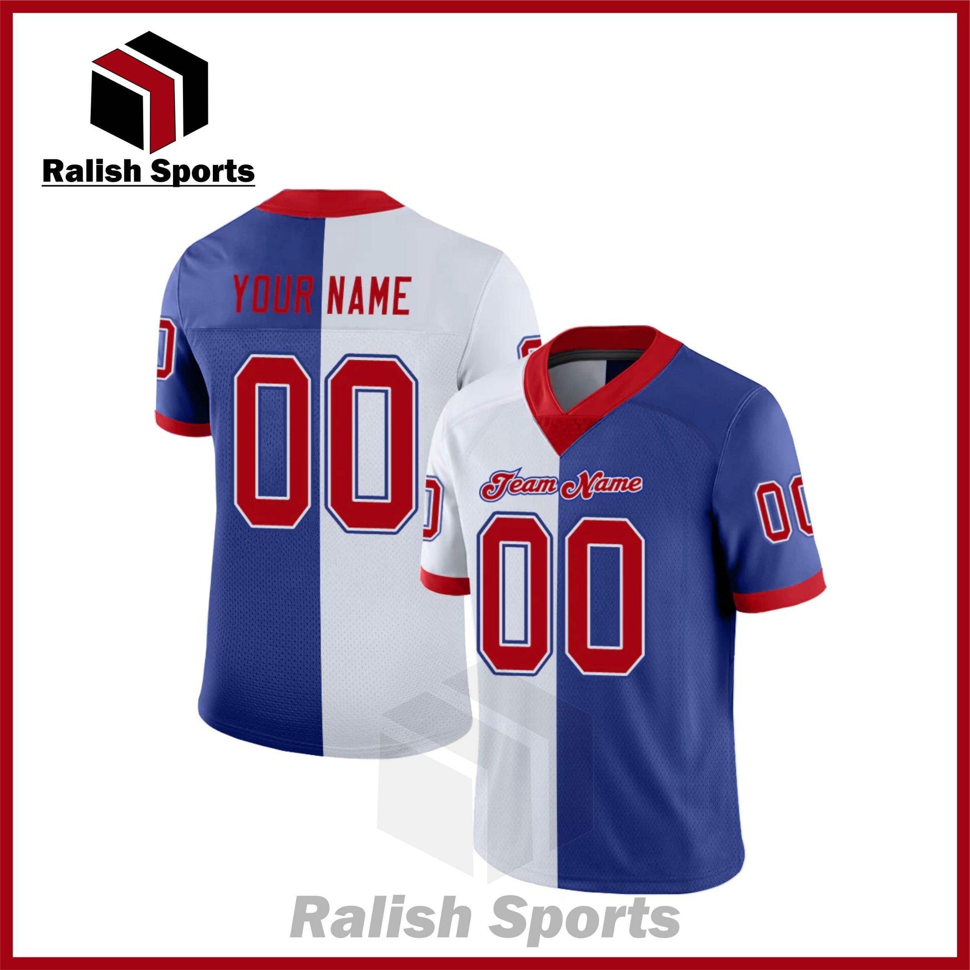 Custom Royal Red-White Mesh Split Fashion Football Jersey - Ralish Sports