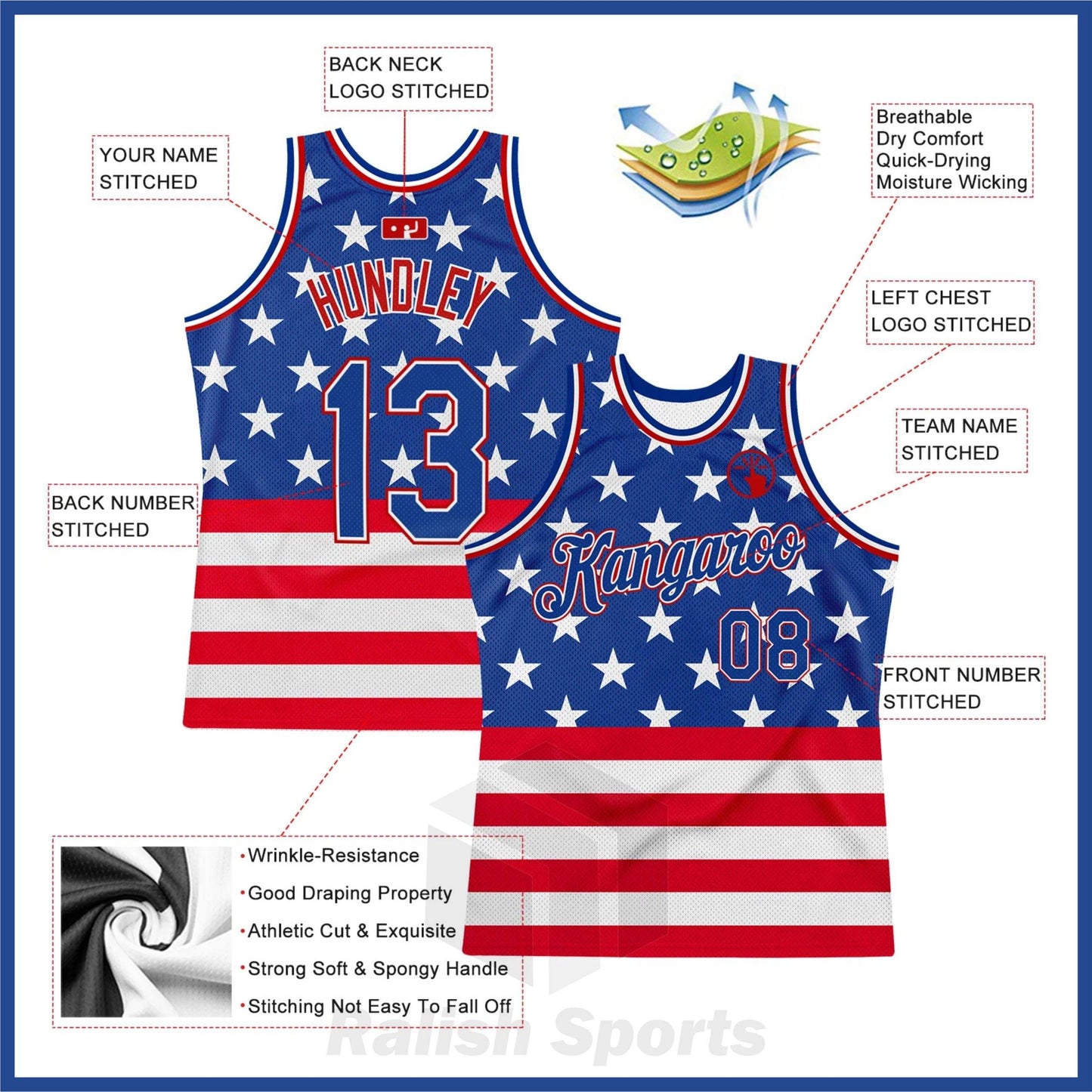 Custom Royal Royal-Red 3D Pattern Design American Flag Authentic Basketball Jersey - Ralish Sports