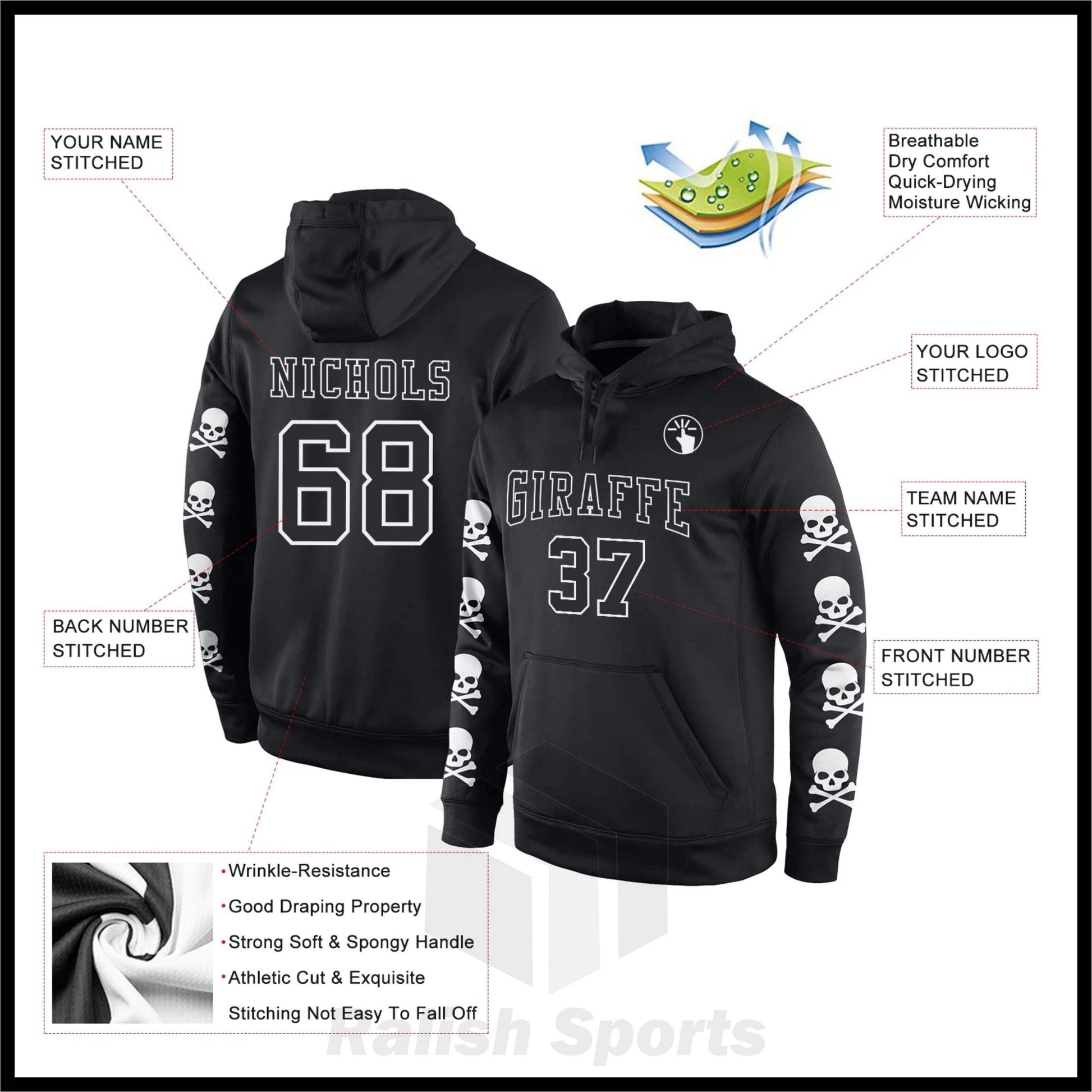 Custom Stitched Black Black-White 3D Skull Fashion Sports Pullover Sweatshirt Hoodie - Ralish Sports