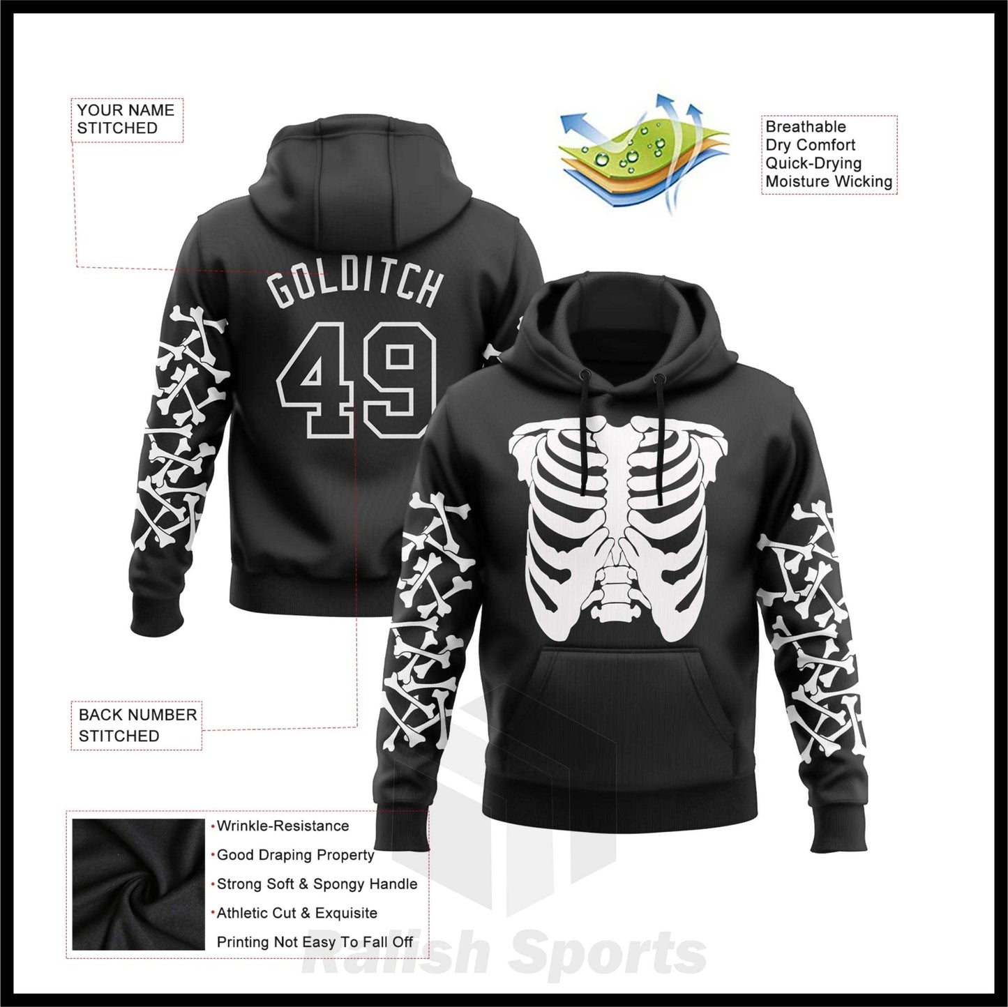 Custom Stitched Black White 3D Skull Fashion Sports Pullover Sweatshirt Hoodie - Ralish Sports