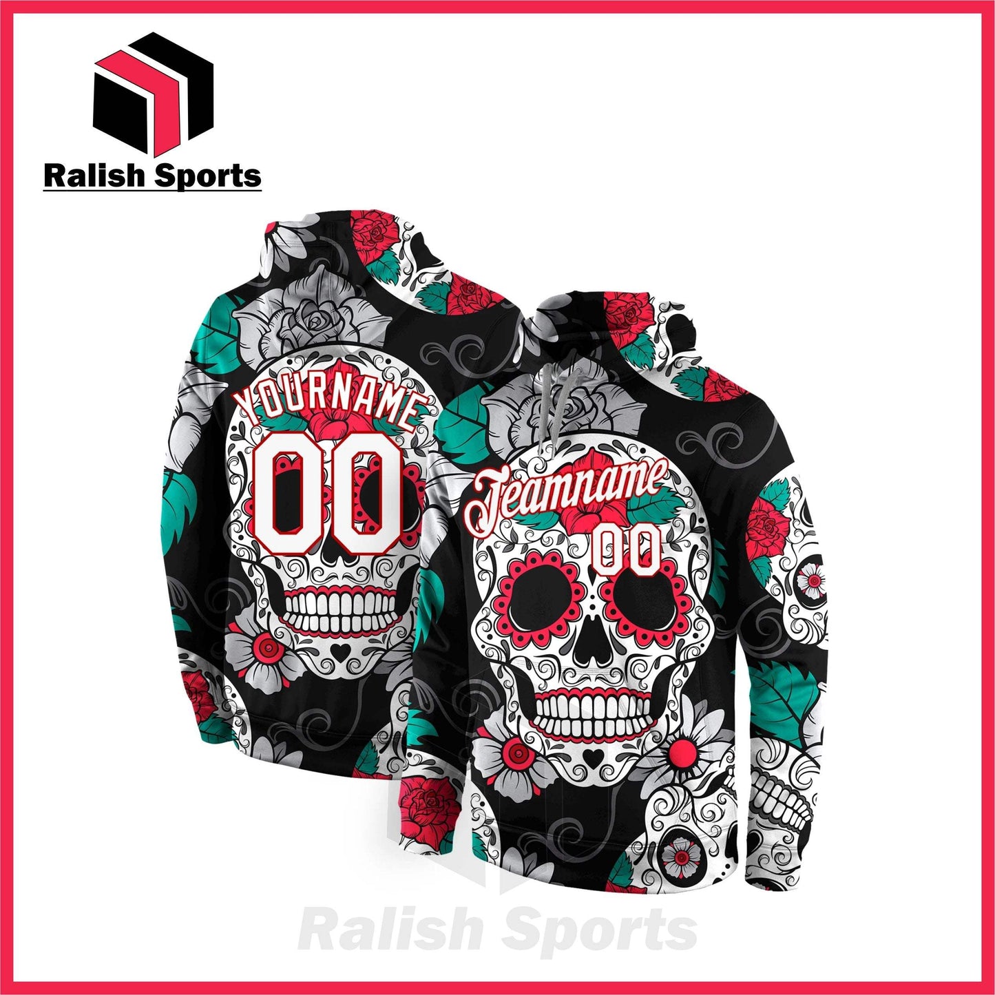 Custom Stitched Black White-Red 3D Skull Fashion Sports Pullover Sweatshirt Hoodie - Ralish Sports