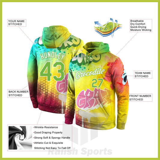 Custom Stitched Graffiti Pattern Neon Green-White 3D Sports Pullover Sweatshirt Hoodie - Ralish Sports