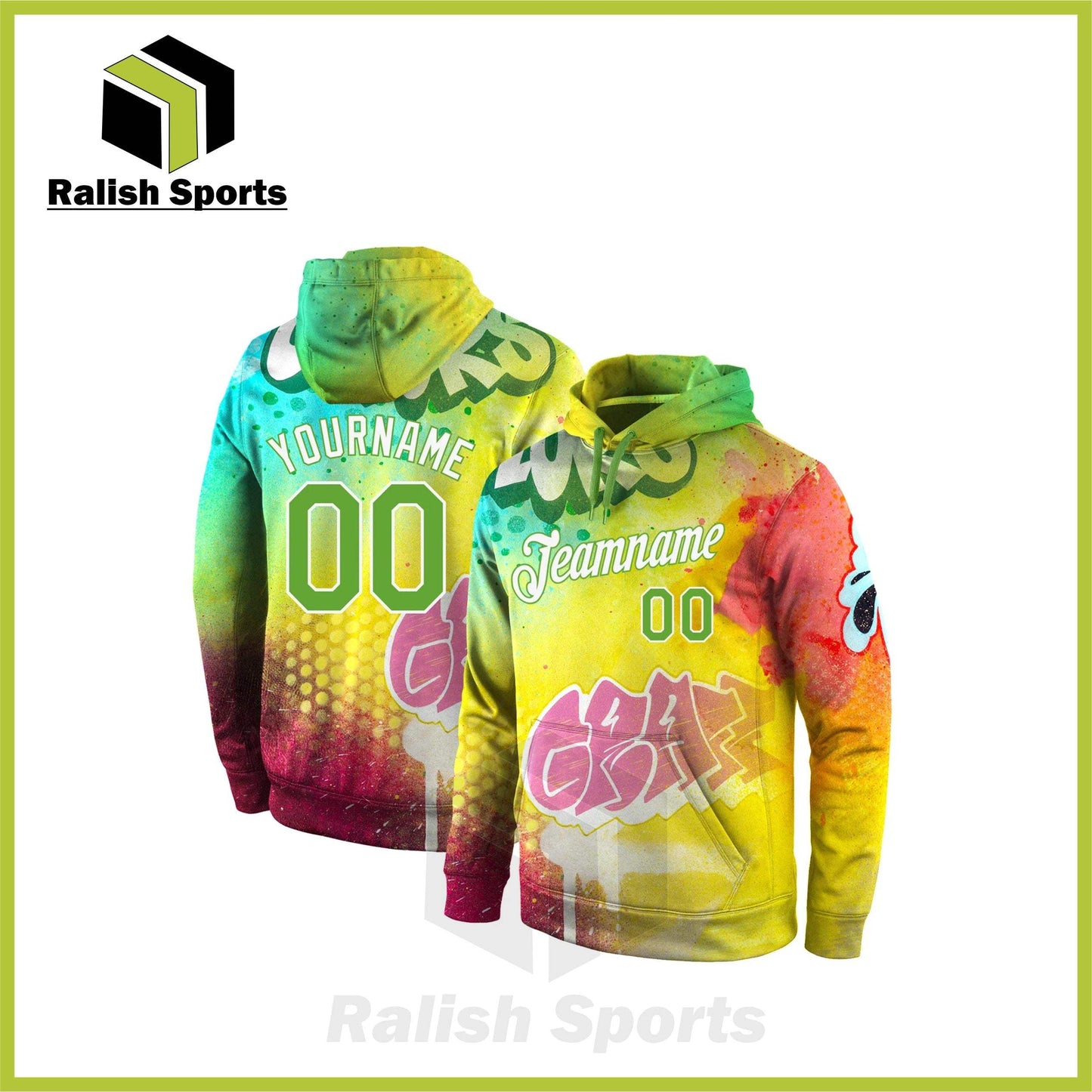 Custom Stitched Graffiti Pattern Neon Green-White 3D Sports Pullover Sweatshirt Hoodie - Ralish Sports