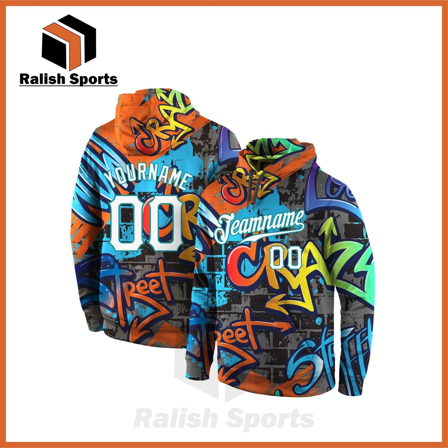 Custom Stitched Graffiti Pattern White-Aqua 3D Sports Pullover Sweatshirt Hoodie - Ralish Sports