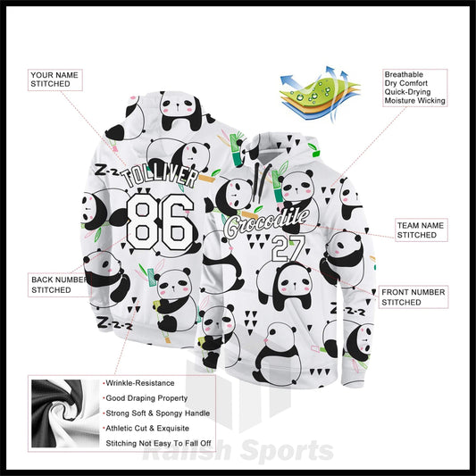 Custom Stitched Graffiti Pattern White-Black 3D Panda Sports Pullover Sweatshirt Hoodie - Ralish Sports