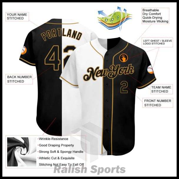 Custom White-Black Old Gold Authentic Split Fashion Baseball Jersey - Ralish Sports