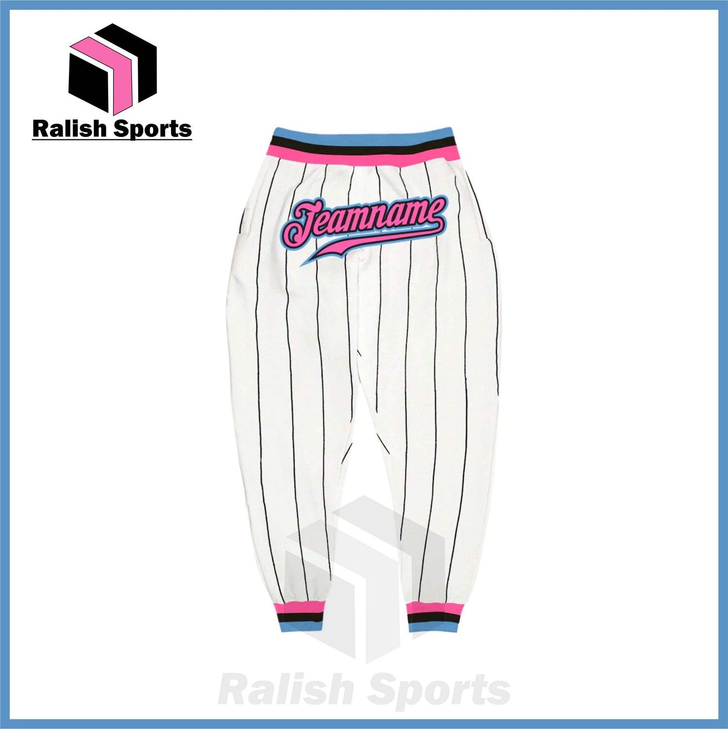 Custom White Black Pinstripe Pink-Light Blue Sports Pants - Ralish Sports