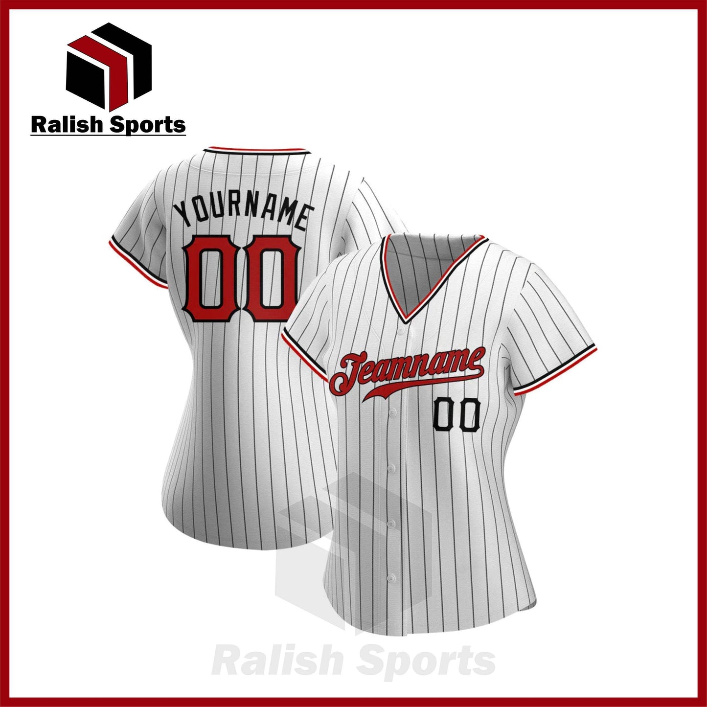 Custom White Black Pinstripe Red-Black Authentic Softball Jersey - Ralish Sports
