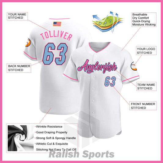 Custom White Light Blue-Pink Authentic American Flag Fashion Baseball Jersey - Ralish Sports