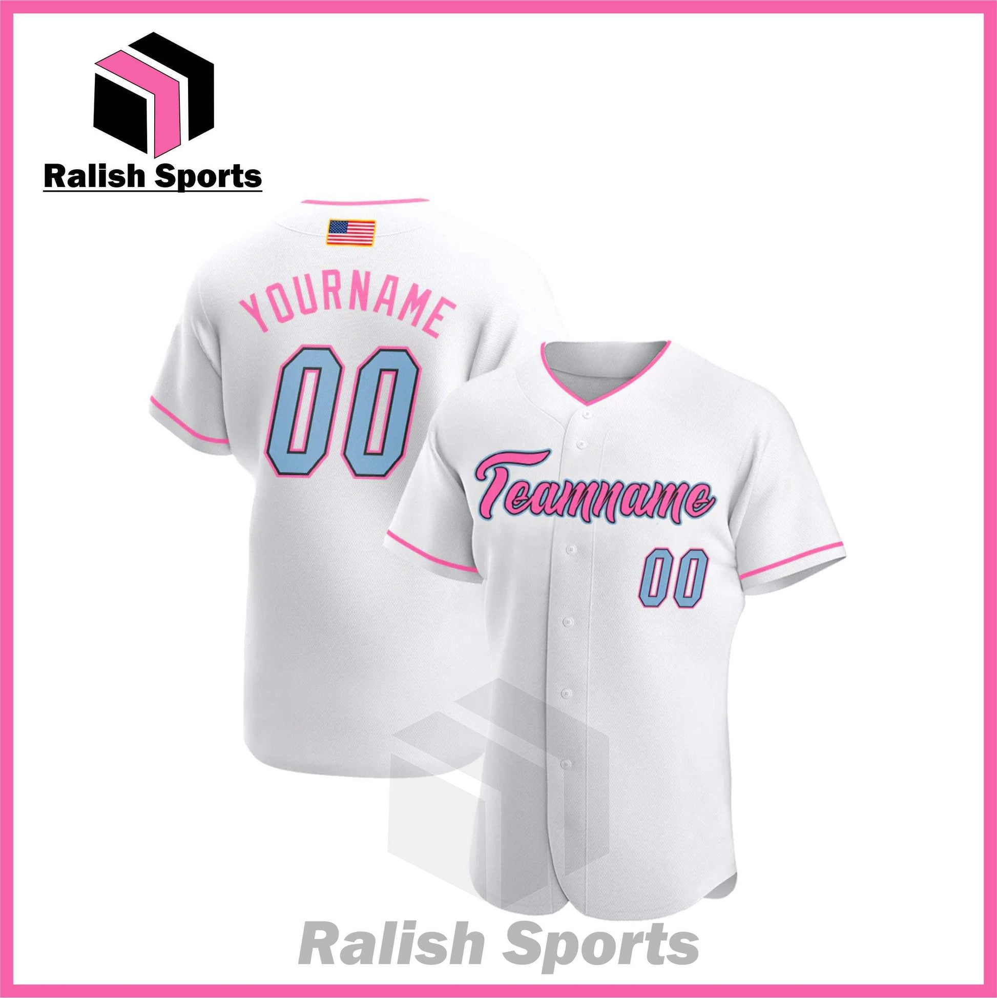 Custom White Light Blue-Pink Authentic American Flag Fashion Baseball Jersey - Ralish Sports