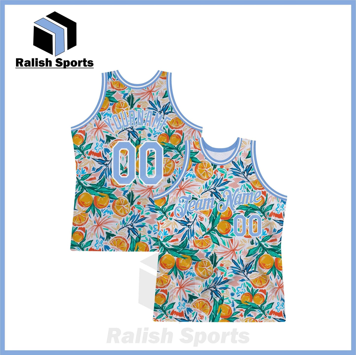 Custom White Light Blue-White 3D Pattern Design Oranges Authentic Basketball Jersey - Ralish Sports
