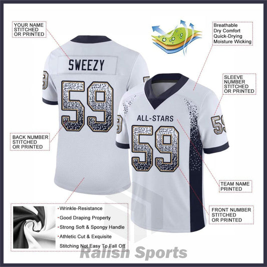 Custom White Navy-Old Gold Mesh Drift Fashion Football Jersey - Ralish Sports