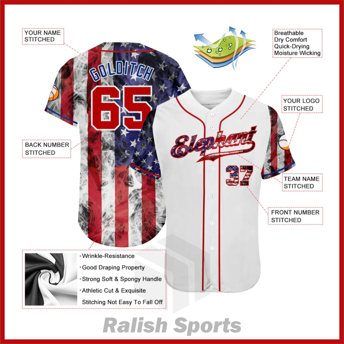 Custom White Red-Royal 3D American Flag Authentic Baseball Jersey - Ralish Sports