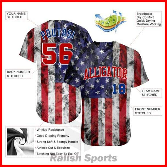 Custom White Red-Royal 3D American Flag Fashion Authentic Baseball Jersey - Ralish Sports