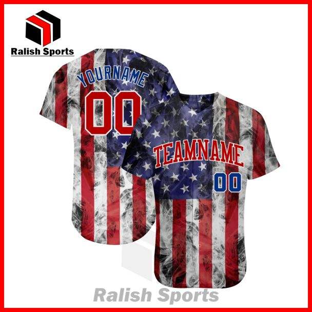 Custom White Red-Royal 3D American Flag Fashion Authentic Baseball Jersey - Ralish Sports