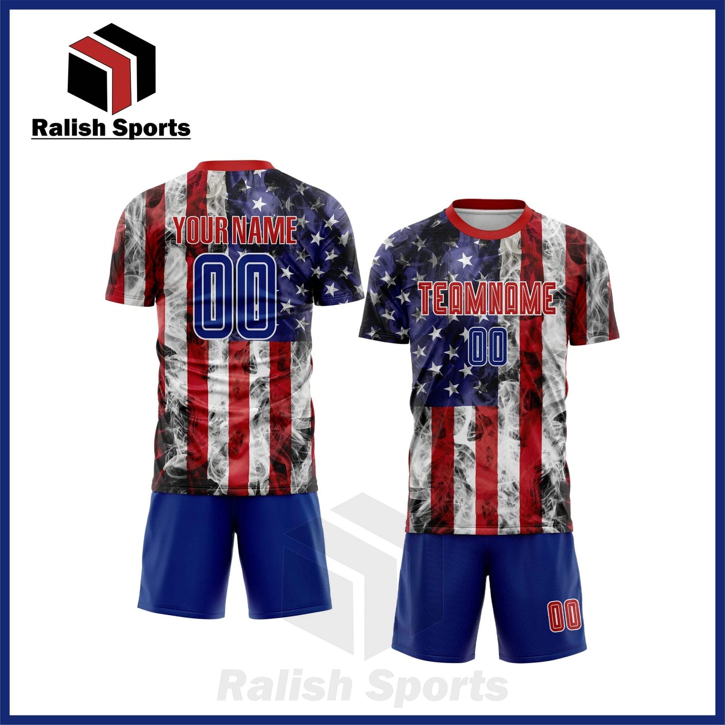 Custom White Royal-Red American Flag Fashion Sublimation Soccer Uniform Jersey - Ralish Sports