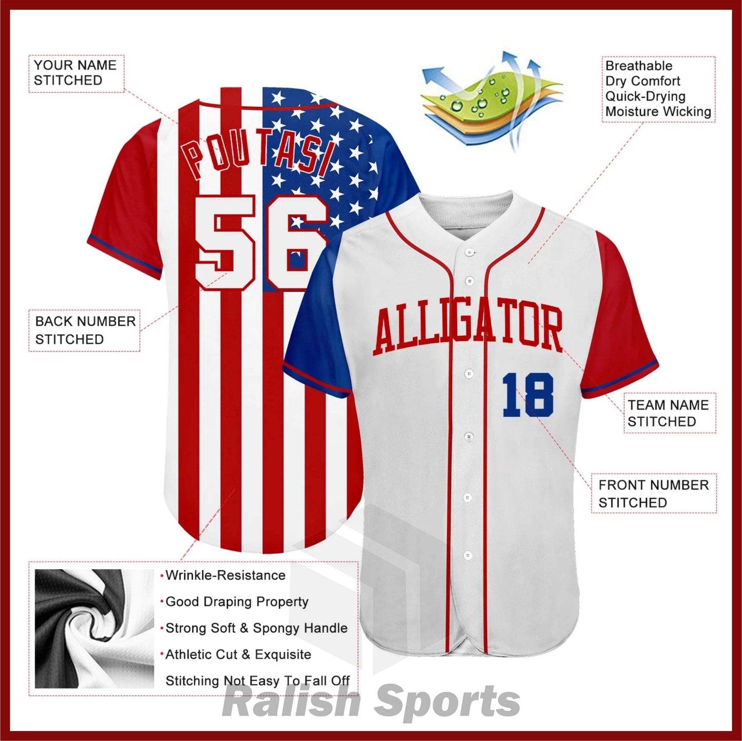Custom White White-Red 3D American Flag Authentic Baseball Jersey - Ralish Sports